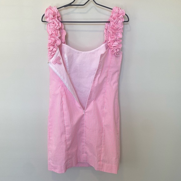 Lilly Pulitzer Pink & White Stripe Seersucker Dress With Ruffle Straps Size 4 - Picture 5 of 7